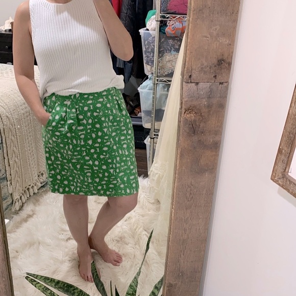 Boden skirt green & white print with pockets size 8 cotton fabric - Picture 2 of 9